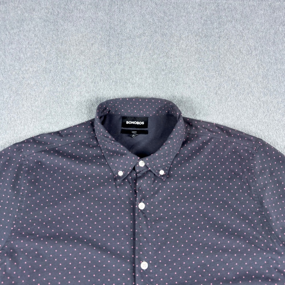 Bonobos Shirt Mens XXL 2XL Purple Polka Dot Short Sleeve Button Down Preppy